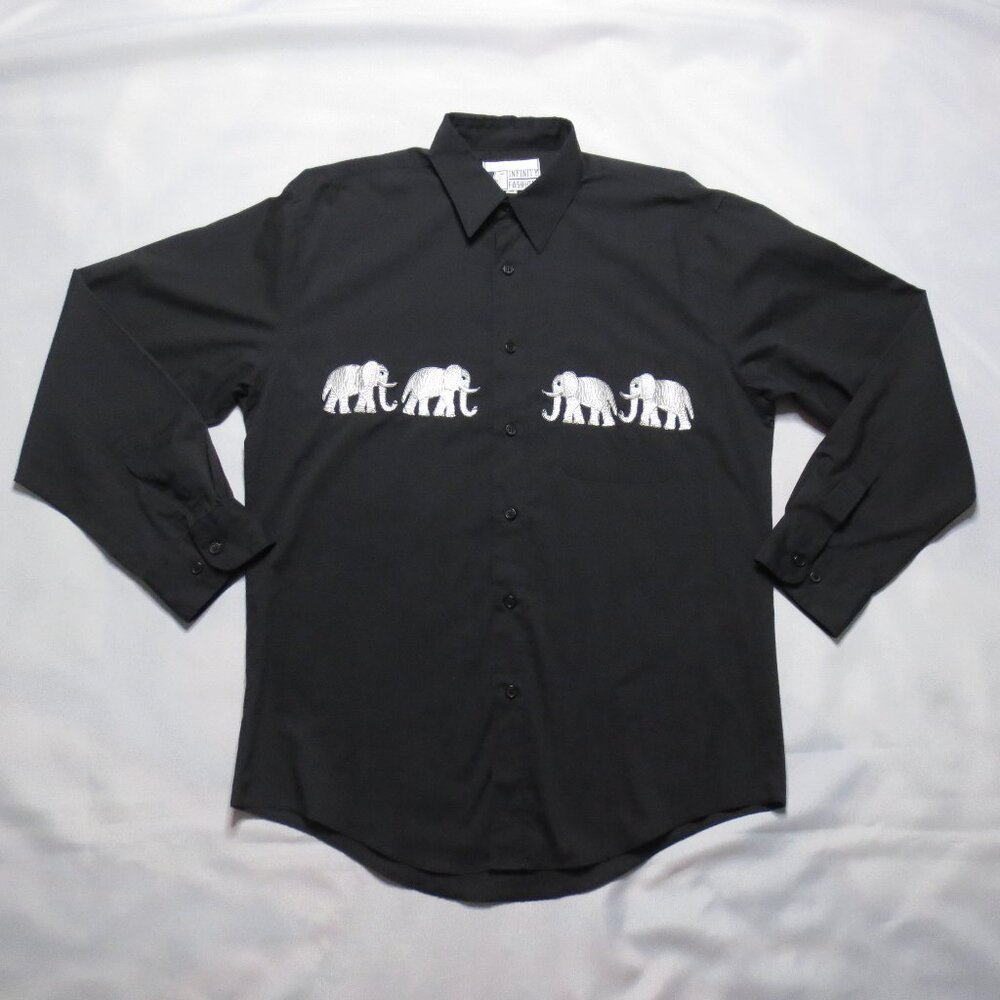 INFINITY FASHIONS mens WESTERN vintage ELEPHANTS long sleeve BLACK boho SIZE M